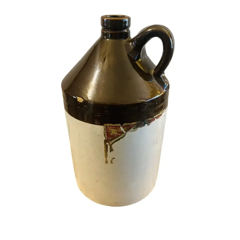 Antique Primitive Stoneware Crock Jug Brown Glaze 12